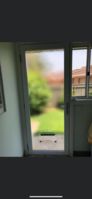 Dog Door in Glass door with cathedral glass  